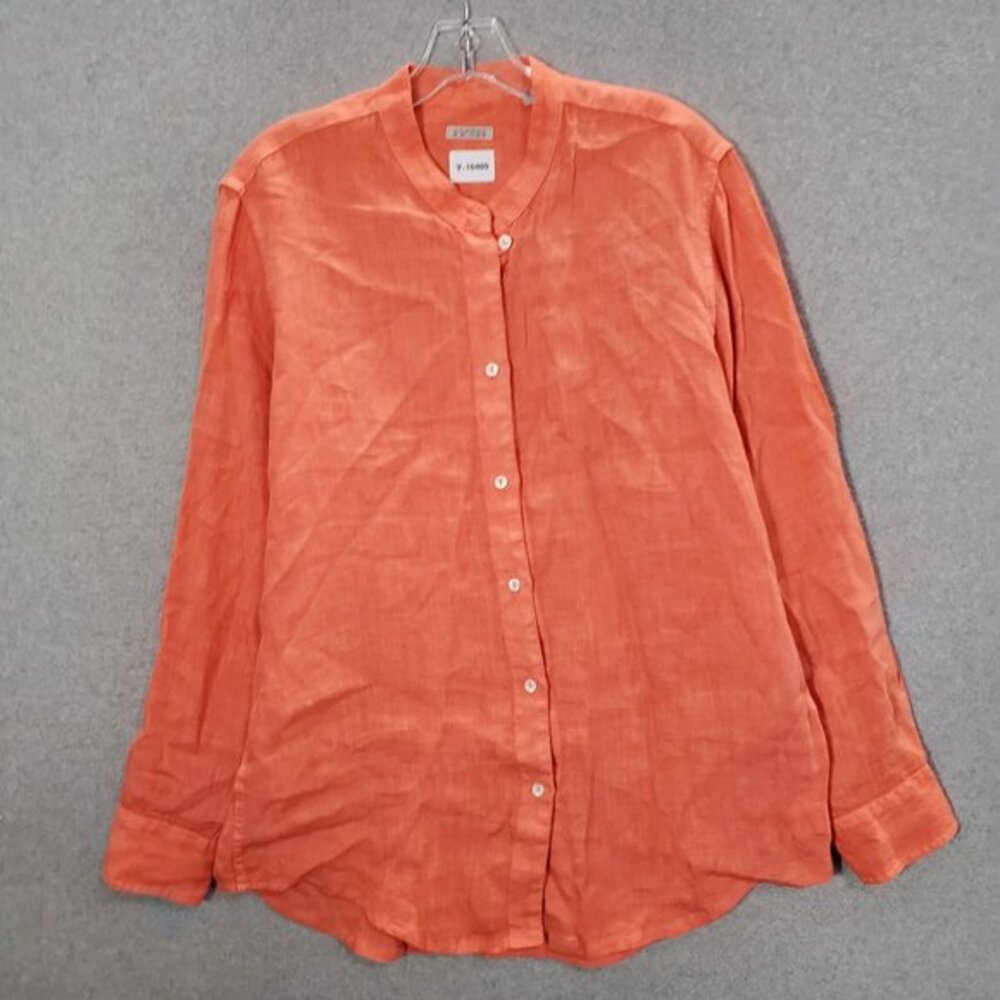 Andrea Fenzi Women Top 48 Coral Linen Button Up Shirt Long Sleeve‎